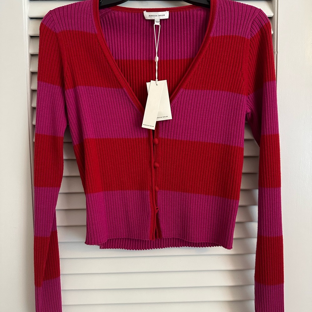 Rebecca Taylor Red and Pink Striped Cardigan